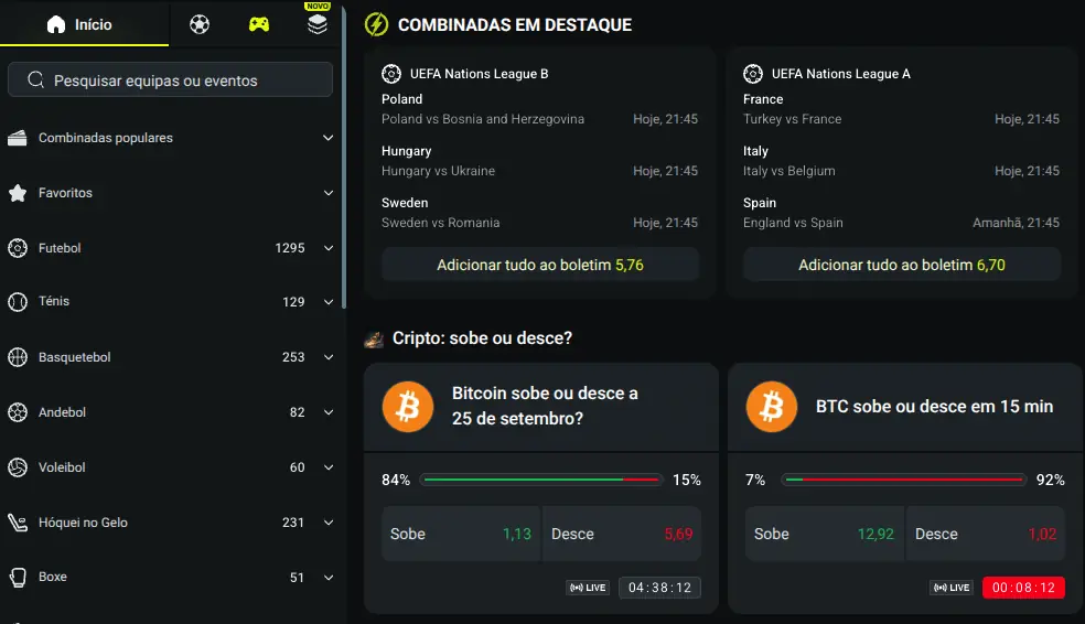 Apostas desportivas no Twindor — futebol, ténis, basquetebol e odds ao vivo